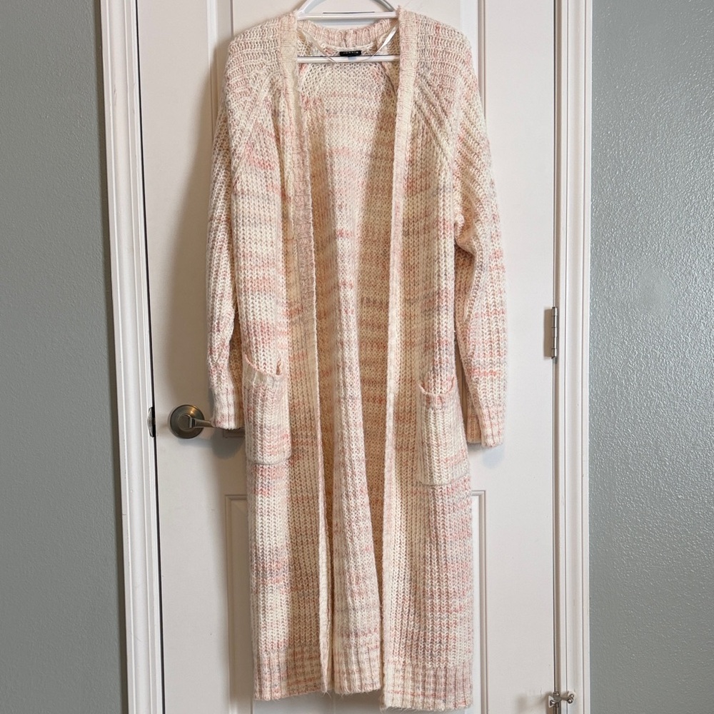 Torrid Soft Cream and Pink Open Front Cardigan Sweater
